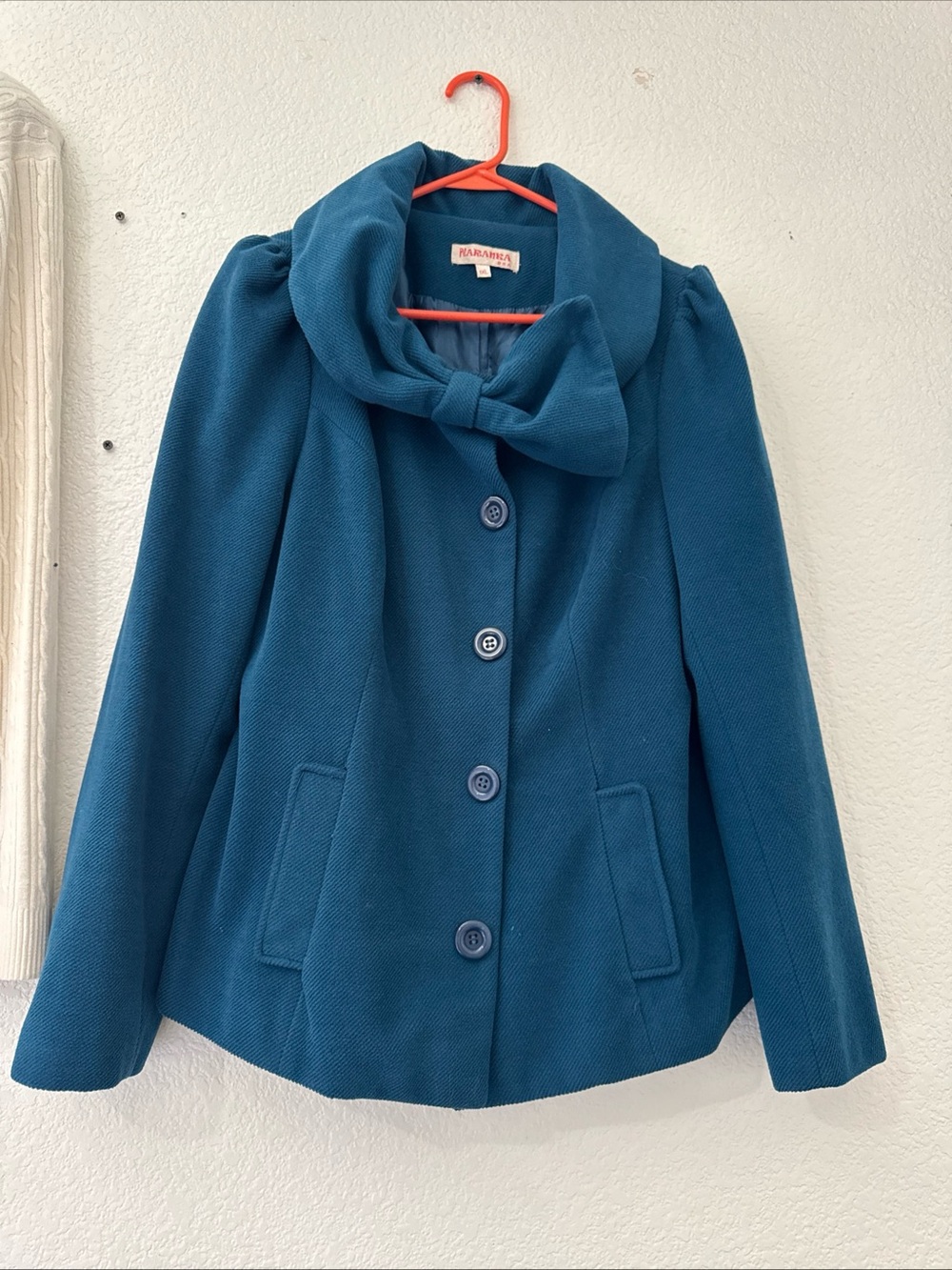 Pea Coat with Bow Collar in Teal - Women’s Tailored Jacket